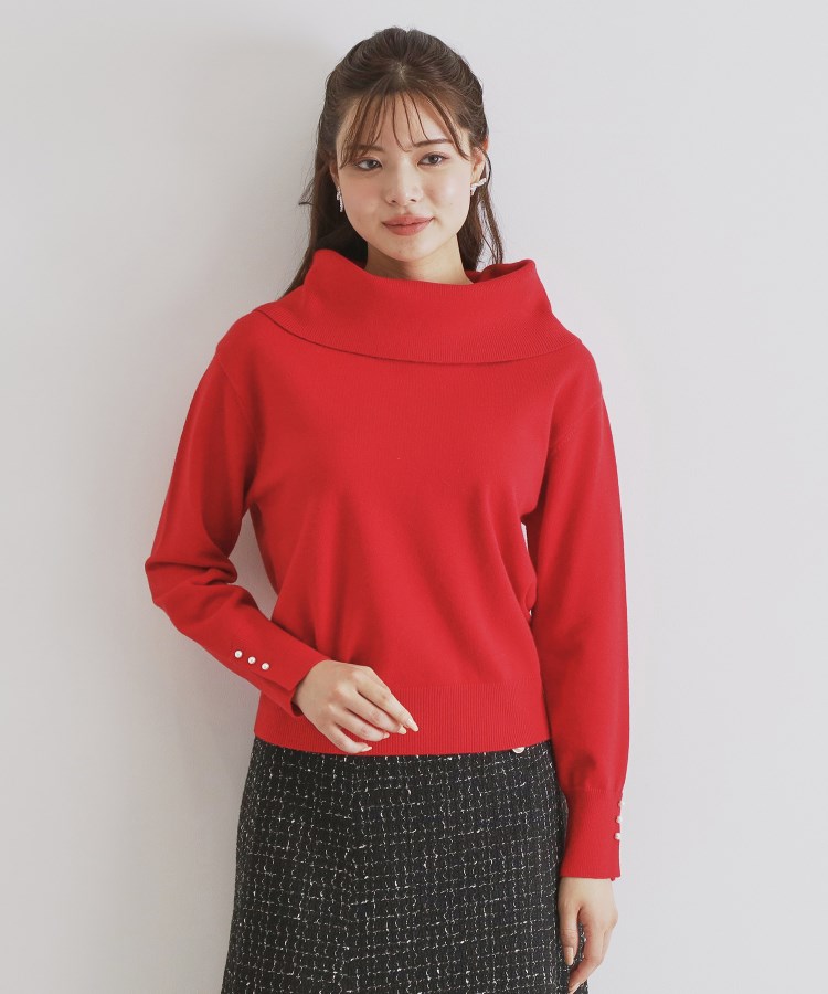 8color/XS-LLsize》パール調ボタン付きオフタートルニット【洗濯 8color/XS-LLsize》パール調ボタン付きオフタートルニット【洗濯