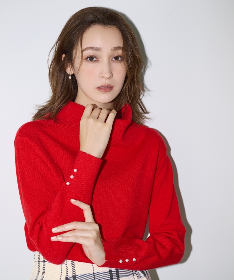 8color/XS-LLsize》パール調ボタン付きオフタートルニット【洗濯 8color/XS-LLsize》パール調ボタン付きオフタートルニット【洗濯