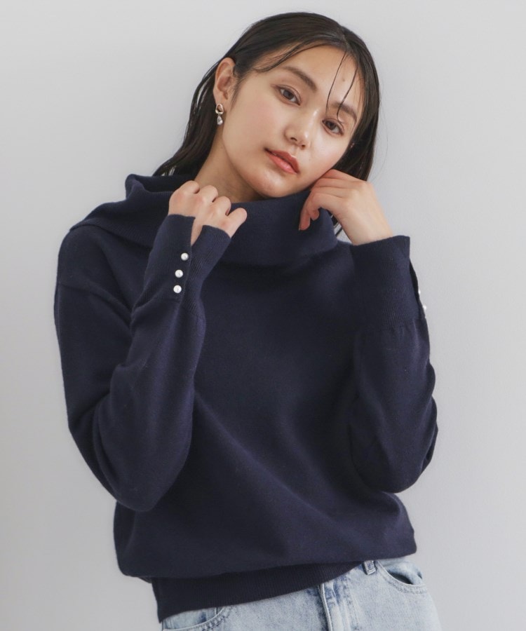8color/XS-LLsize》パール調ボタン付きオフタートルニット【洗濯 8color/XS-LLsize》パール調ボタン付きオフタートルニット【洗濯