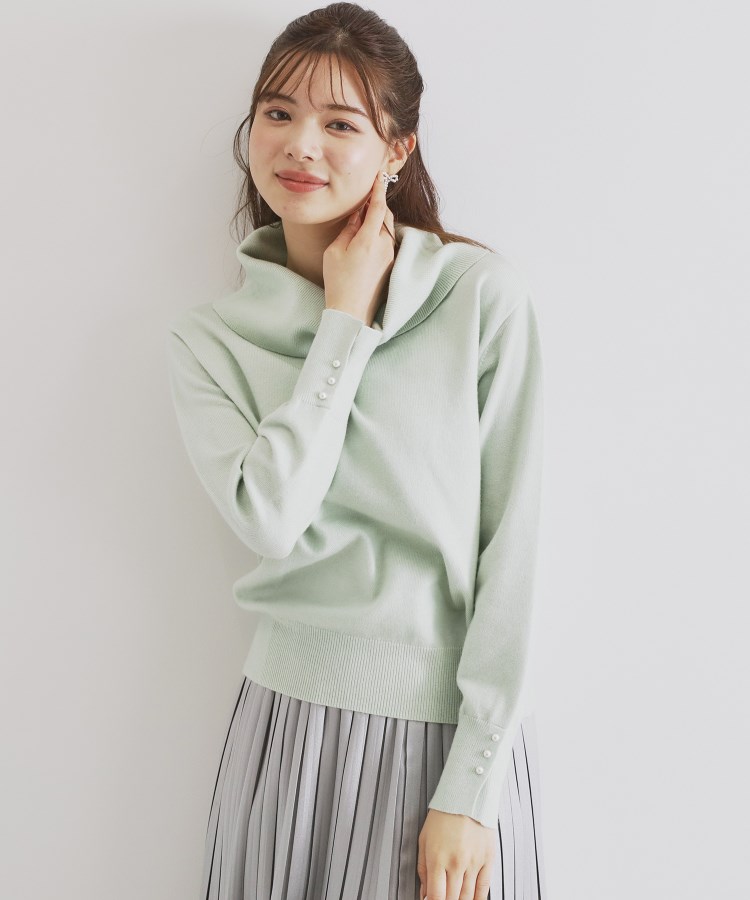 8color/XS-LLsize》パール調ボタン付きオフタートルニット【洗濯 8color/XS-LLsize》パール調ボタン付きオフタートルニット【洗濯