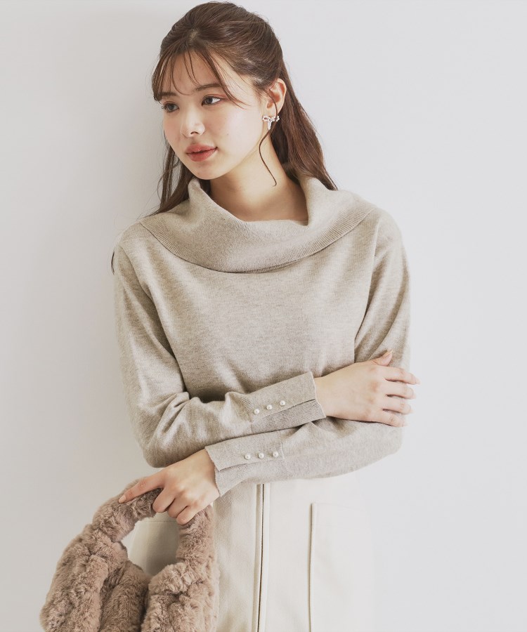 8color/XS-LLsize》パール調ボタン付きオフタートルニット【洗濯 8color/XS-LLsize》パール調ボタン付きオフタートルニット【洗濯