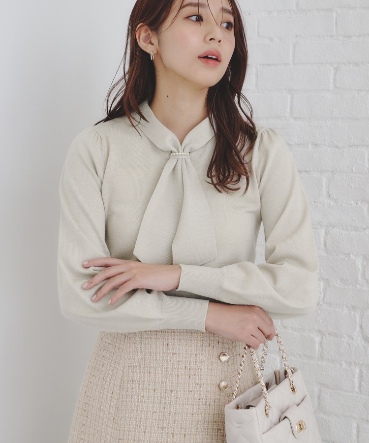8color/XS-LLsize》パール調パーツ付き ボウタイニット【洗濯機 8color/XS-LLsize》パール調パーツ付き ボウタイニット【洗濯機