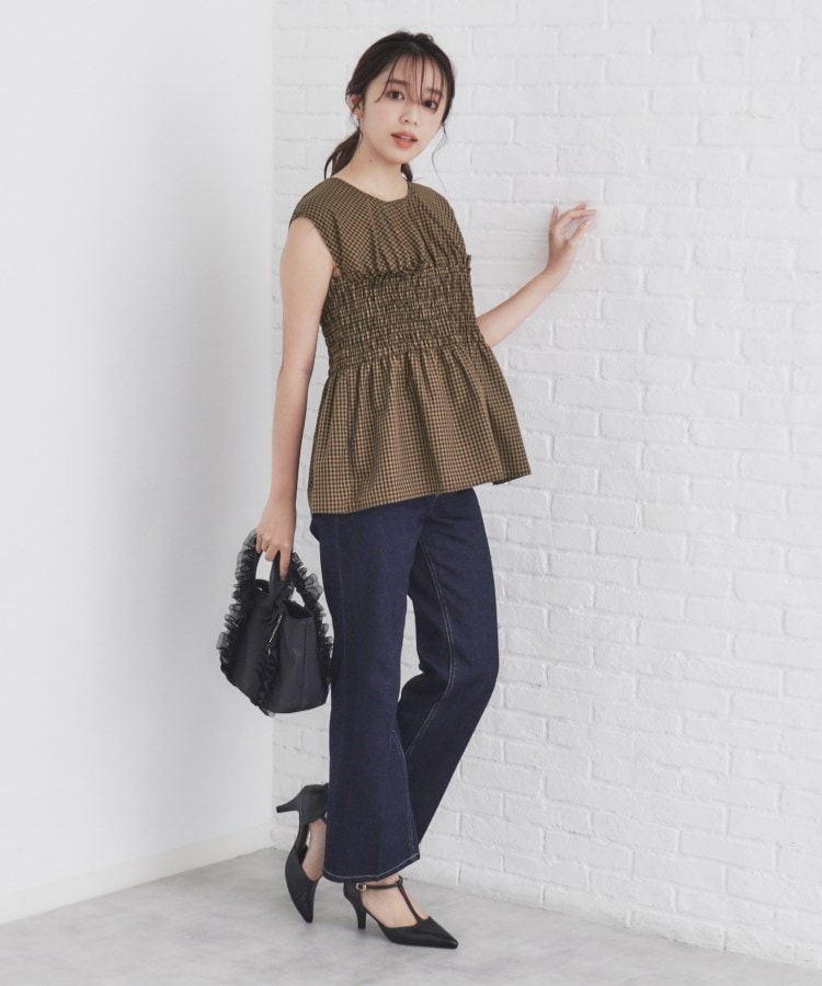インデックス(index)のチェック柄シャーリングペプラムブラウス【洗える】2