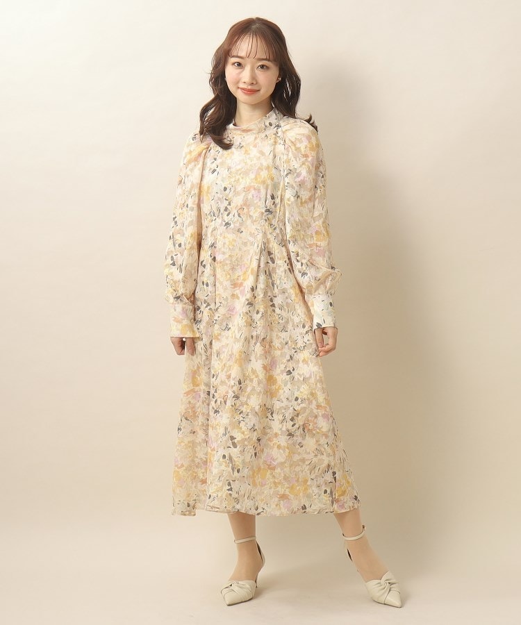 ≪美人百花掲載≫ 水彩フラワータックワンピース【イージーケア ≪美人百花掲載≫ 水彩フラワータックワンピース【イージーケア