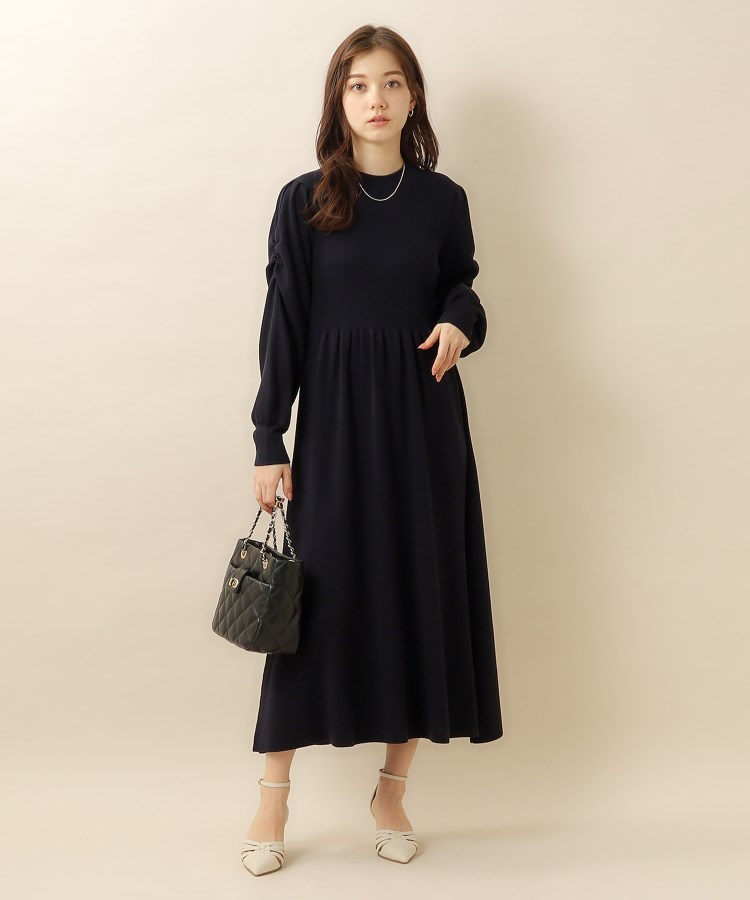 美人百花掲載》パール調デザインバイカラーニットワンピース