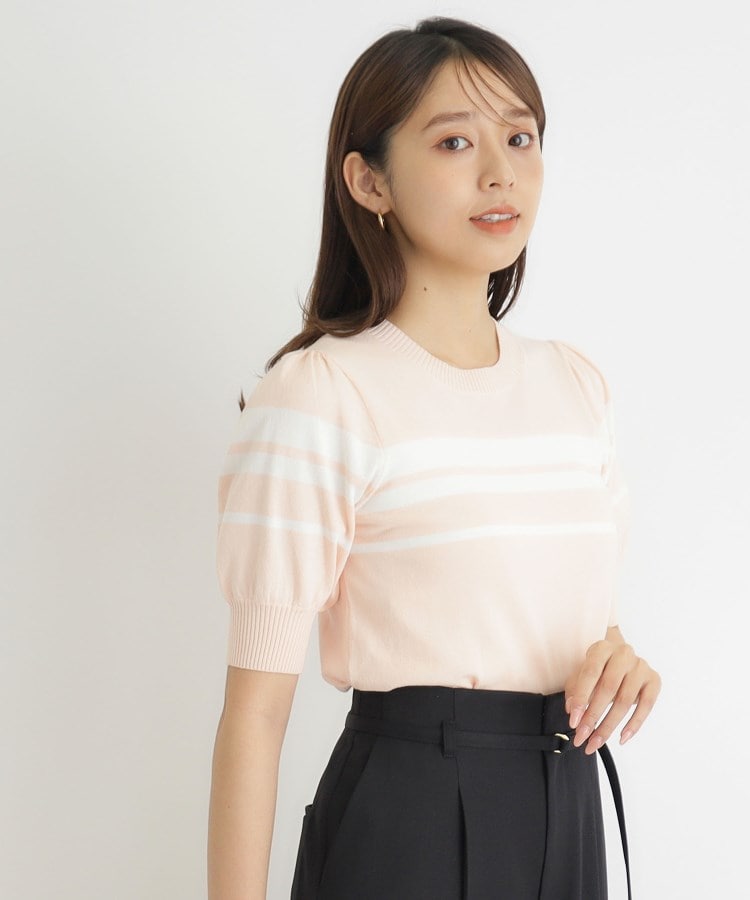 UV マルチボーダークルーネックニット【洗濯機洗い可】(ニット UV マルチボーダークルーネックニット【洗濯機洗い可】(ニット