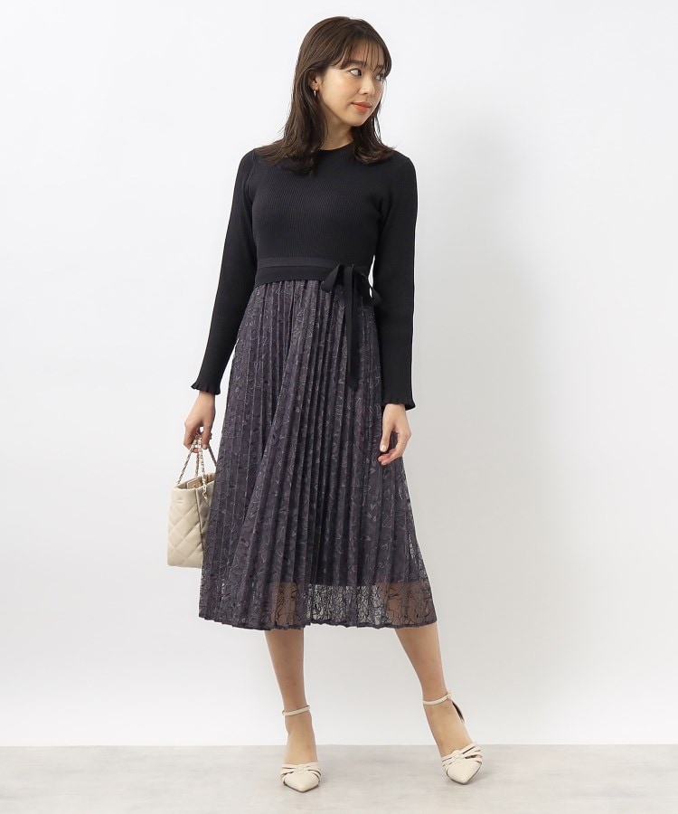 ≪S-LLsize≫ リブニット×レースプリーツワンピース【抗ピル ≪S-LLsize≫ リブニット×レースプリーツワンピース【抗ピル