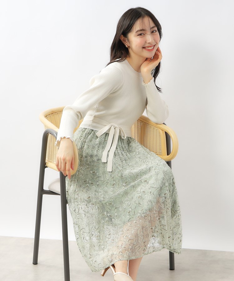 ≪S-LLsize≫ リブニット×レースプリーツワンピース【抗ピル ≪S-LLsize≫ リブニット×レースプリーツワンピース【抗ピル
