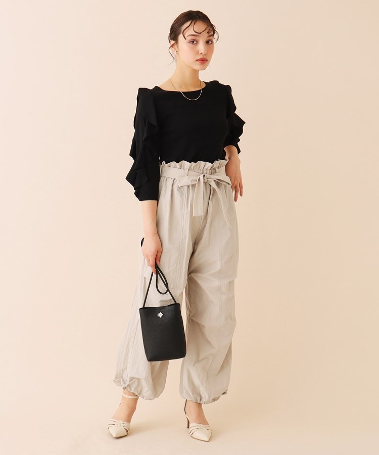 サッシュベルト付 パラシュートパンツ【防シワ/イージーケア サッシュベルト付 パラシュートパンツ【防シワ/イージーケア