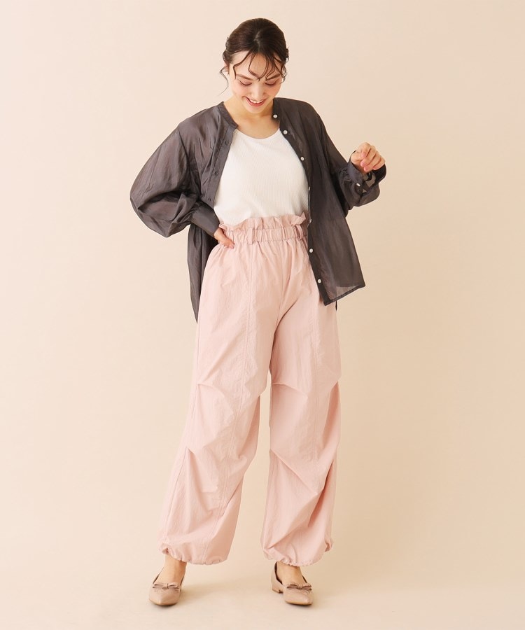 サッシュベルト付 パラシュートパンツ【防シワ/イージーケア サッシュベルト付 パラシュートパンツ【防シワ/イージーケア
