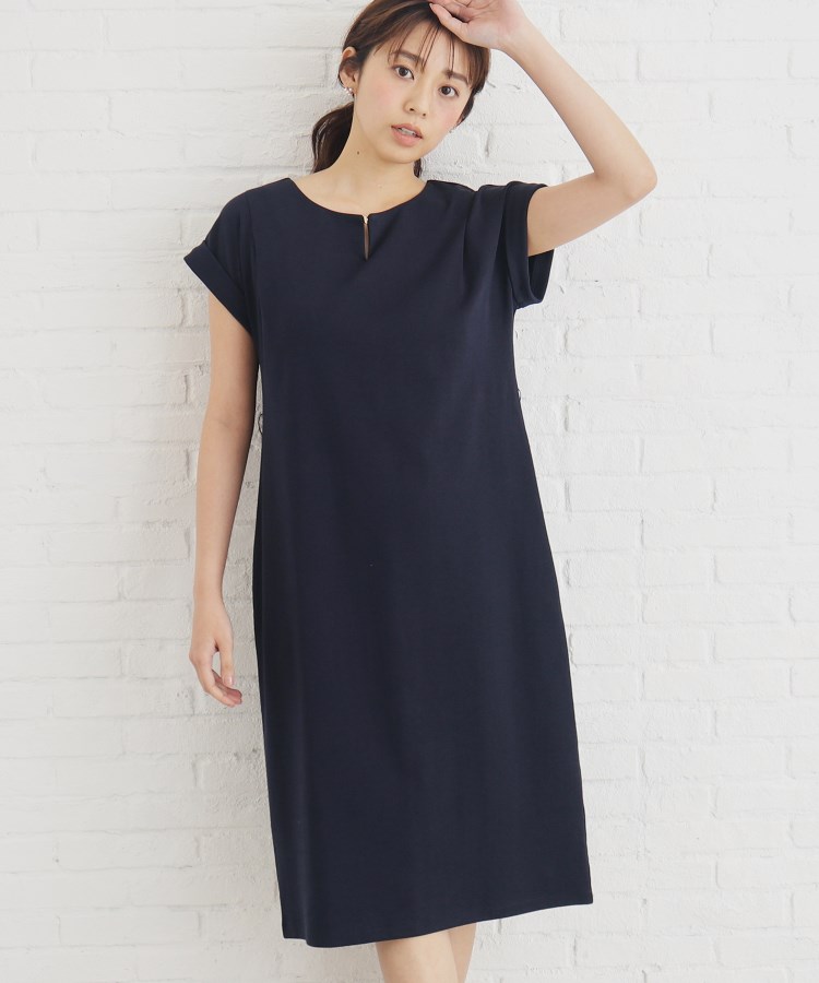 インデックス(index)の≪6color/XS-LLsize≫スムースジャージキーネックワンピース【接触冷感/UVケア/洗濯機洗い可】 ネイビー(094)