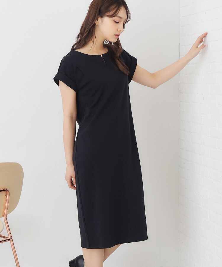 インデックス(index)の≪6color/XS-LLsize≫スムースジャージキーネックワンピース【接触冷感/UVケア/洗濯機洗い可】 ブラック(819)