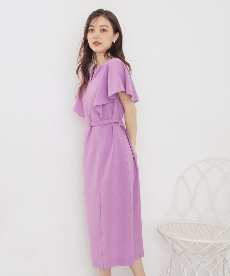 リネンタッチ フレアスリーブワンピース【防シワ/接触冷感/洗濯 リネンタッチ フレアスリーブワンピース【防シワ/接触冷感/洗濯