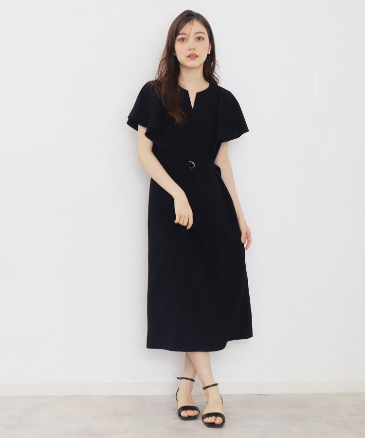 リネンタッチ フレアスリーブワンピース【防シワ/接触冷感/洗濯 リネンタッチ フレアスリーブワンピース【防シワ/接触冷感/洗濯
