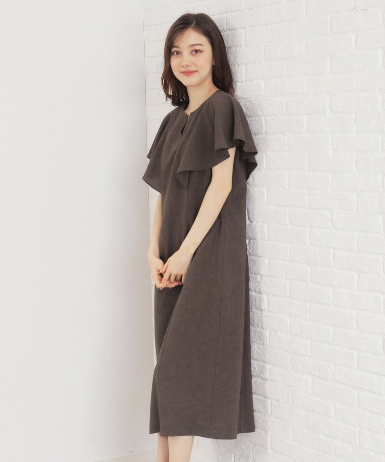 リネンタッチ フレアスリーブワンピース【防シワ/接触冷感/洗濯 リネンタッチ フレアスリーブワンピース【防シワ/接触冷感/洗濯