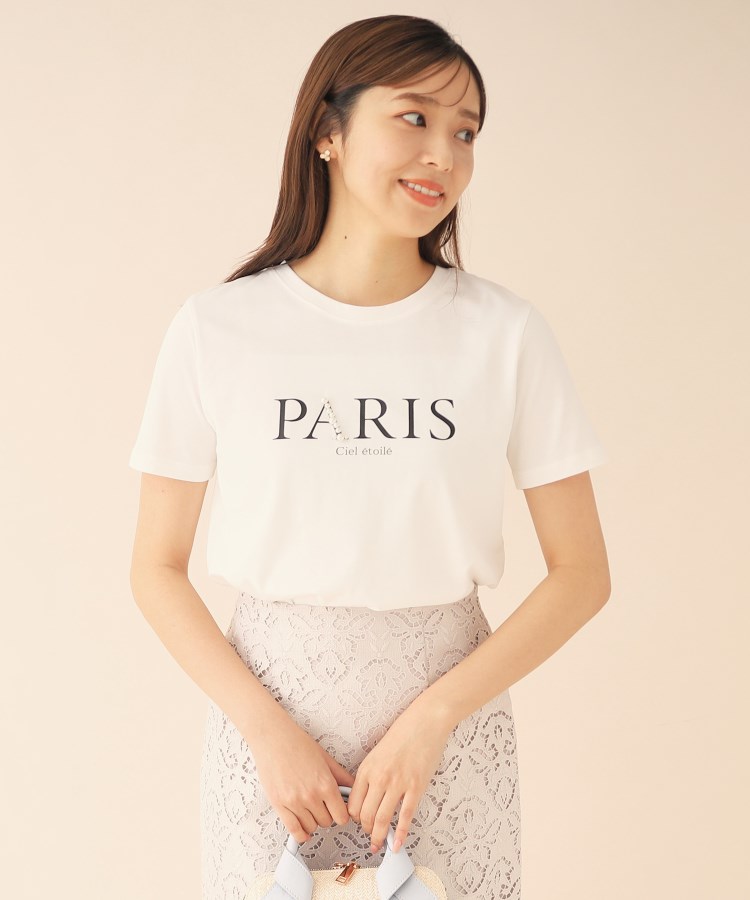 インデックス(index)のPARISパール調デザインTシャツ【洗濯機洗い可】 ホワイト(002)