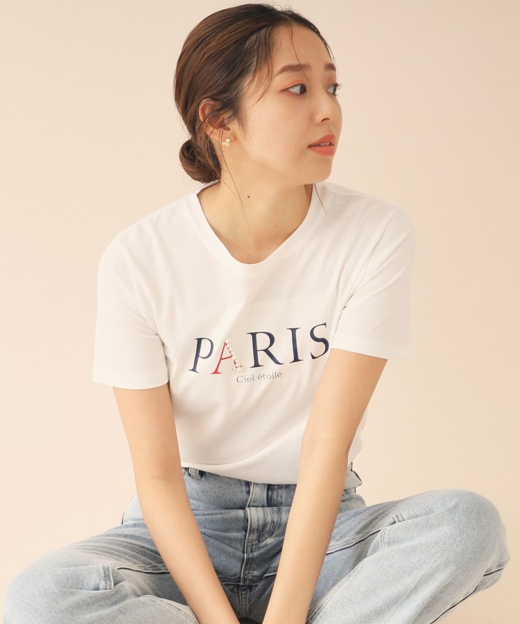 インデックス(index)のPARISパール調デザインTシャツ【洗濯機洗い可】 オフホワイト(003)