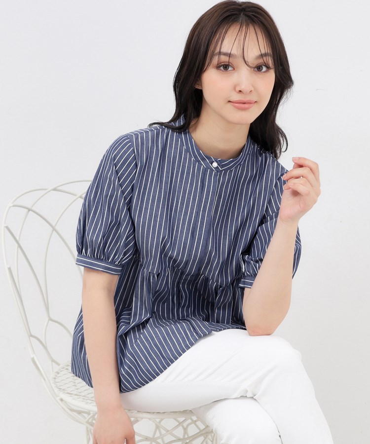 ラメラインペプラムブラウス【防シワ/洗濯機洗い可】(シャツ ラメラインペプラムブラウス【防シワ/洗濯機洗い可】(シャツ