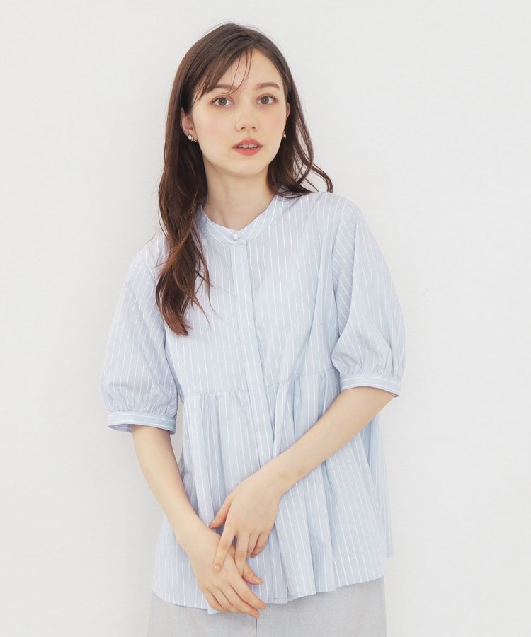 ラメラインペプラムブラウス【防シワ/洗濯機洗い可】(シャツ ラメラインペプラムブラウス【防シワ/洗濯機洗い可】(シャツ