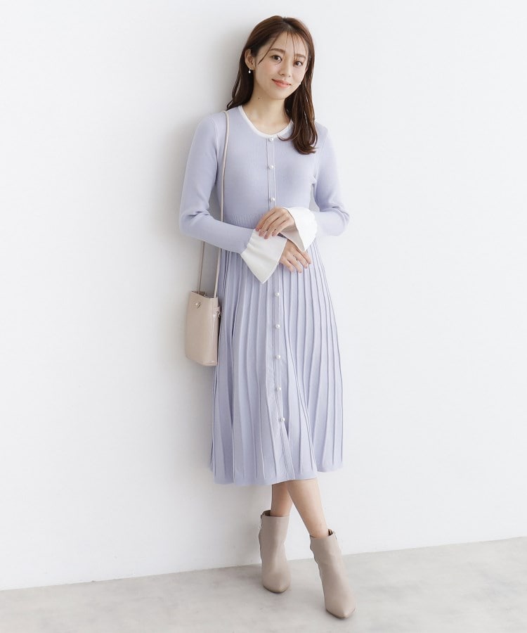 美人百花掲載》パール調デザインバイカラーニットワンピース 美人百花掲載》パール調デザインバイカラーニットワンピース