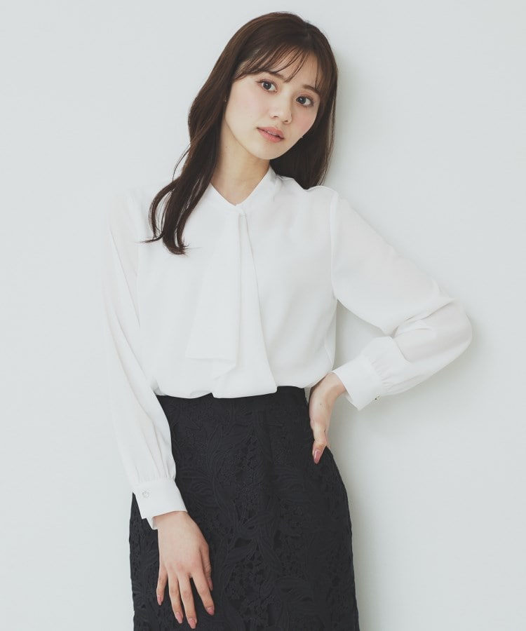 美人百花掲載》アシンメトリーボウタイブラウス【洗濯機洗い可 美人百花掲載》アシンメトリーボウタイブラウス【洗濯機洗い可