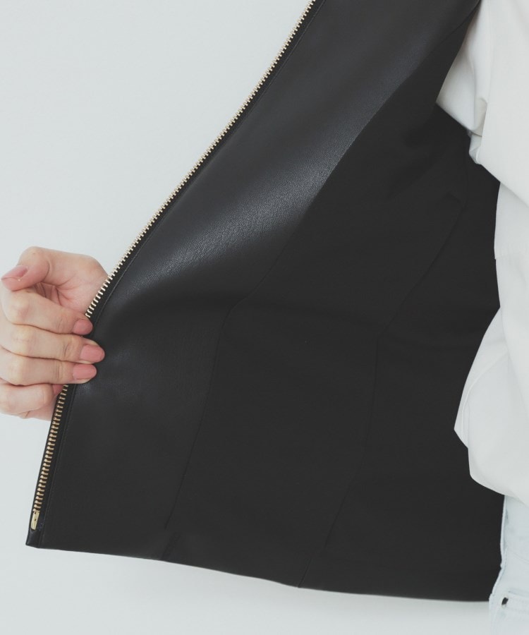 シンセティックレザーブルゾン【洗える/ストレッチ】(ブルゾン シンセティックレザーブルゾン【洗える/ストレッチ】(ブルゾン