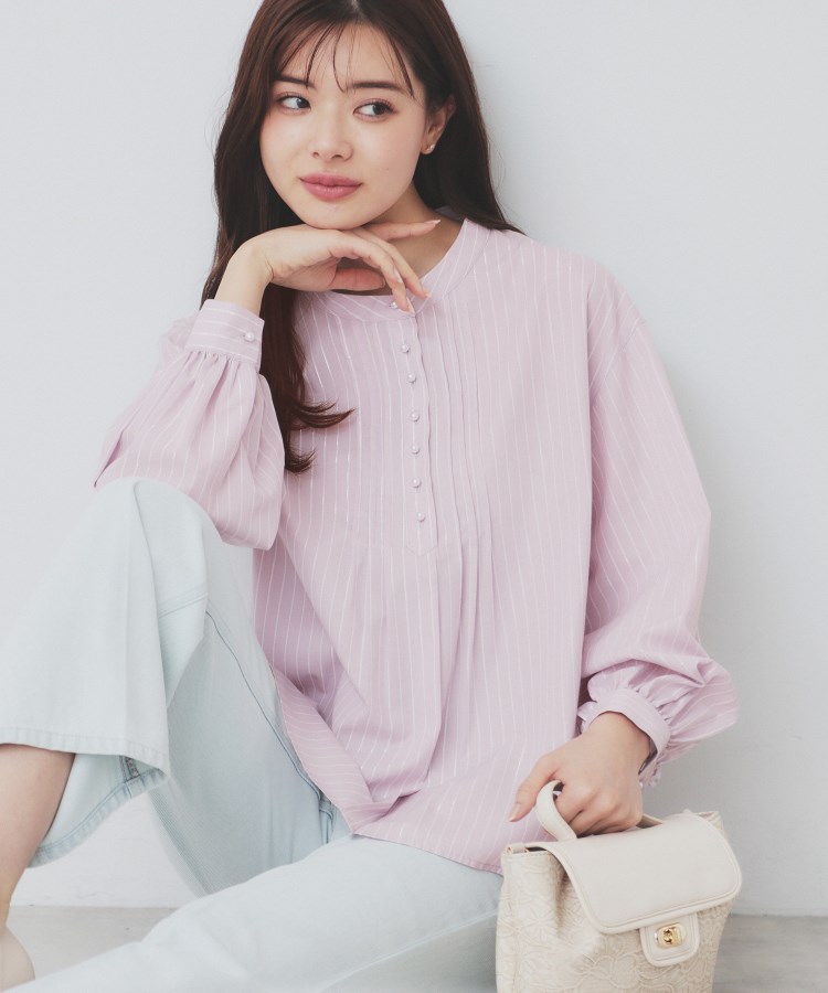 インデックス(index)の《6color》ラメラインバンドカラーシャツ【洗濯機洗い可/イージーアイロン/防シワ】 ラベンダー(380)