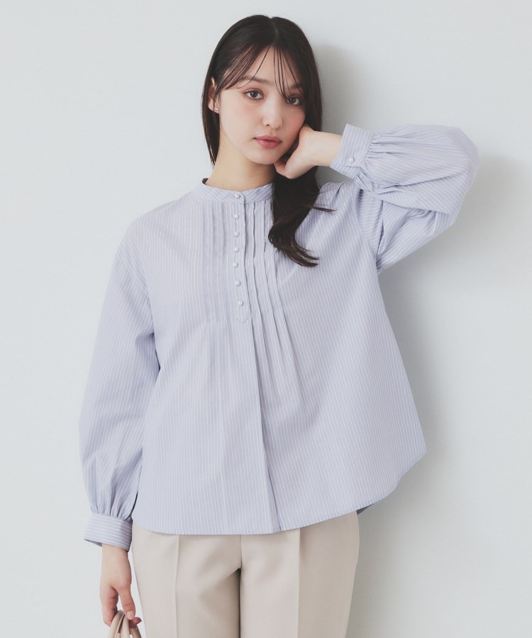 インデックス(index)の《6color》ラメラインバンドカラーシャツ【洗濯機洗い可/イージーアイロン/防シワ】 サックスブルー(390)