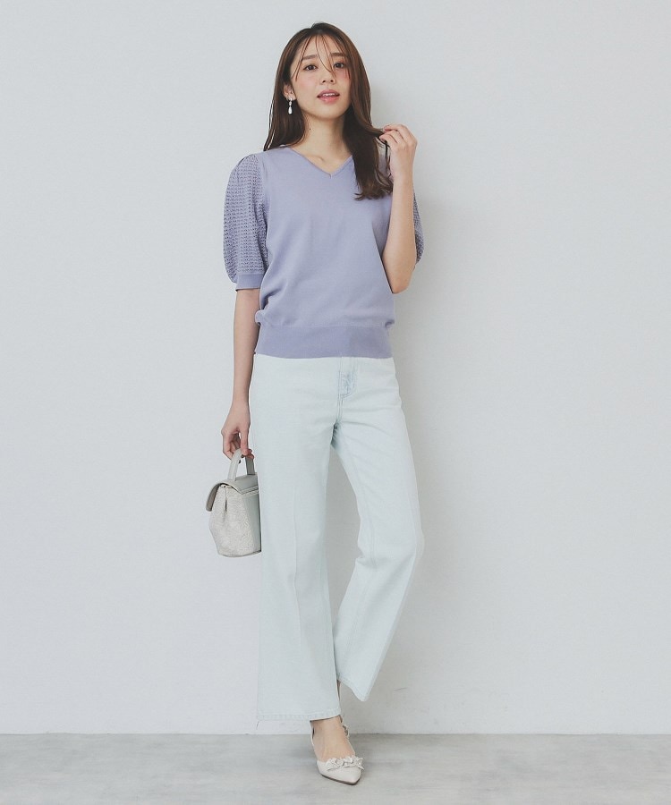 5color》柄編みスリーブVネックニット【洗濯機洗い可】(ニット 5color》柄編みスリーブVネックニット【洗濯機洗い可】(ニット