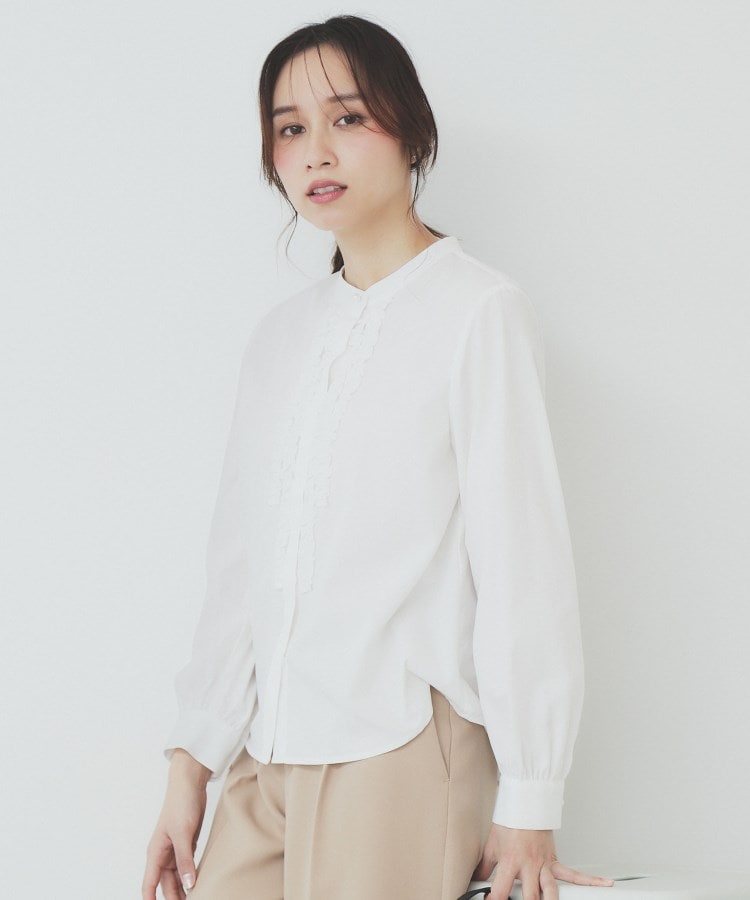 andGIRL掲載》フリルバンドカラーシャツ【洗濯機洗い可 andGIRL掲載》フリルバンドカラーシャツ【洗濯機洗い可