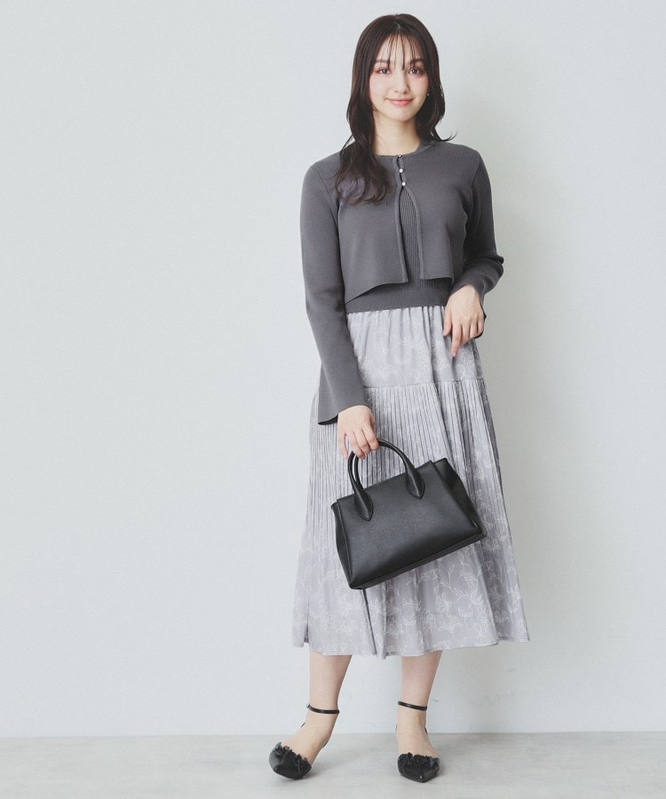 ツインセット》カーディガン×ニットドッキングワンピース【洗濯 ツインセット》カーディガン×ニットドッキングワンピース【洗濯