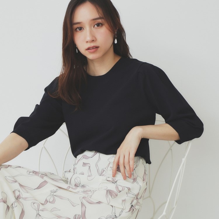 インデックス(index)の《7色展開/XS-LLサイズ》クルーネックデザインスリーブニット【洗濯機洗い可】 ニット/セーター