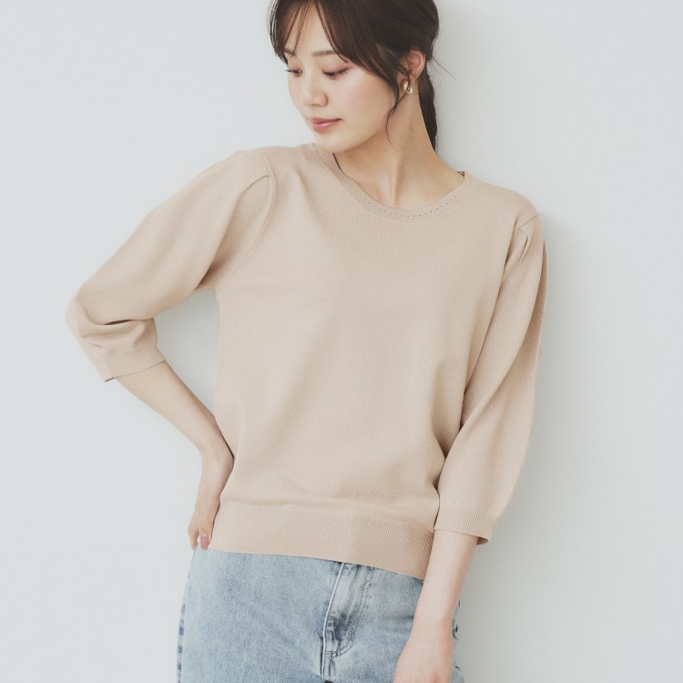 インデックス(index)の《7色展開/XS-LLサイズ》クルーネックデザインスリーブニット【洗濯機洗い可】 ニット/セーター