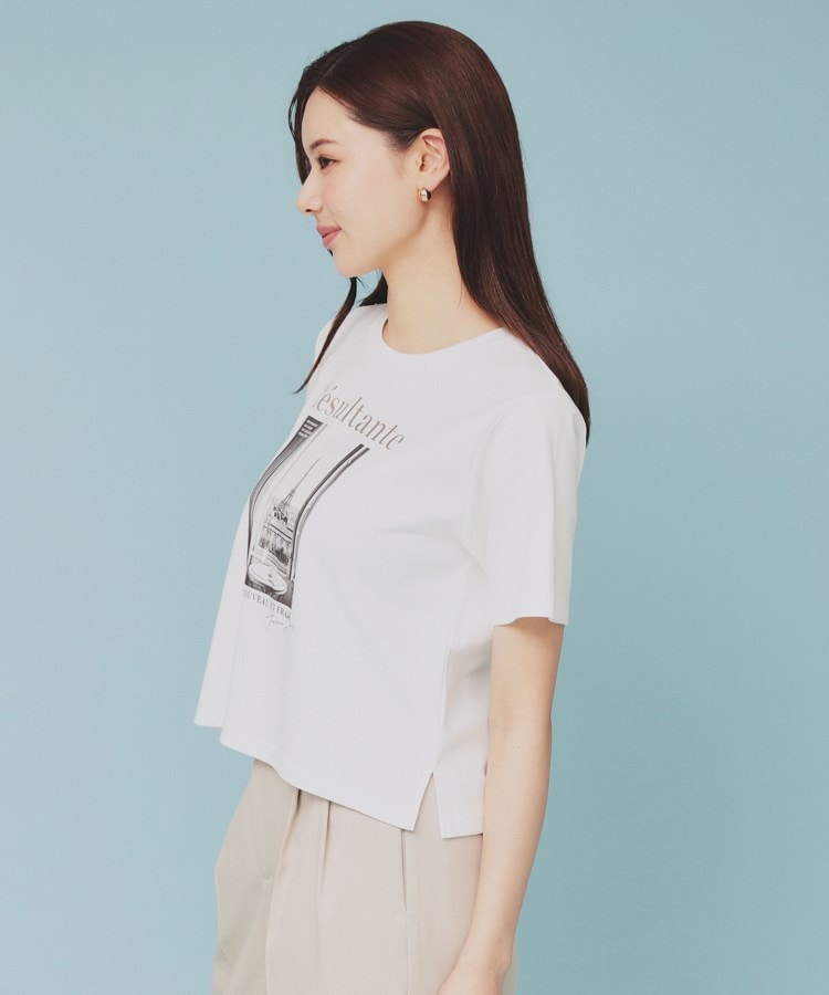 転写箔プリントショート丈Tシャツ【洗濯機可・接触冷感・UVケア 転写箔プリントショート丈Tシャツ【洗濯機可・接触冷感・UVケア