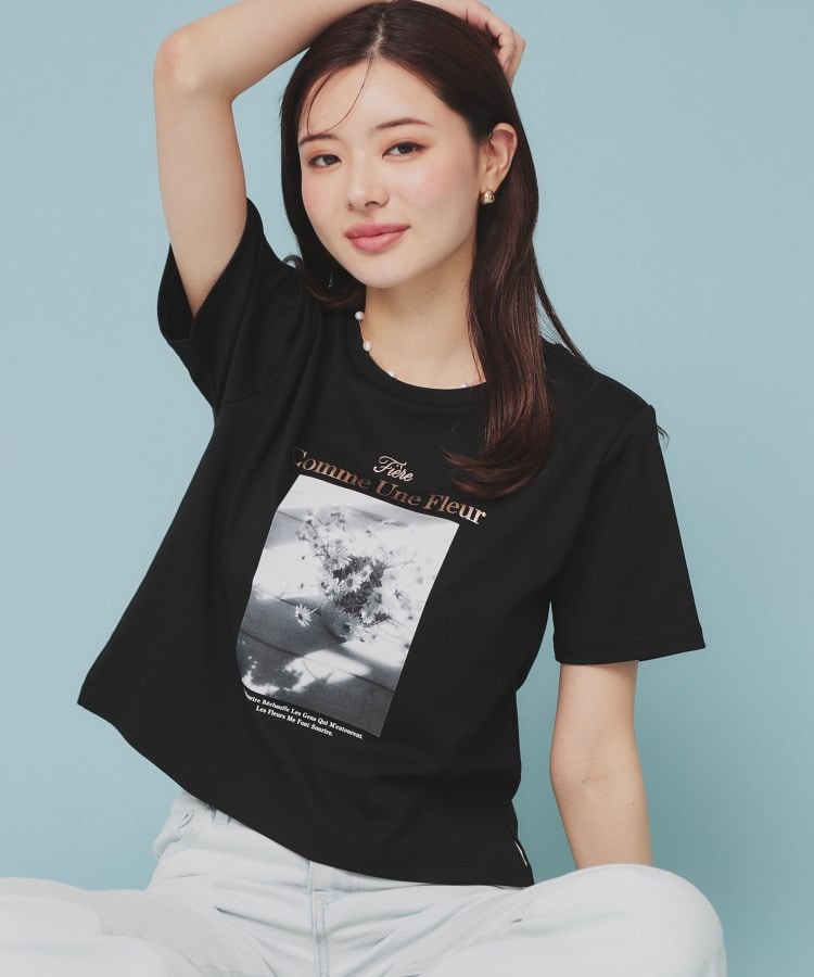 箔プリントショート丈Tシャツ【UV/接触冷感/洗濯機洗い可】(T 箔プリントショート丈Tシャツ【UV/接触冷感/洗濯機洗い可】(T