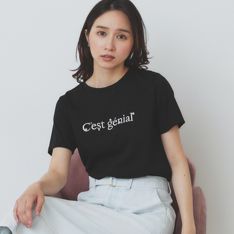インデックス(index)のパール調刺繍ロゴTシャツ【汗ジミ防止/吸水速乾/接触冷感/UVケア/洗濯機洗い可】 Ｔシャツ