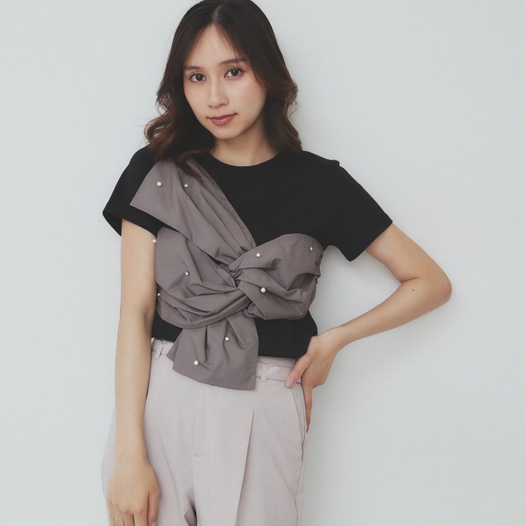 インデックス(index)のパール調アシメドッキングTシャツ【洗える/接触冷感】 Ｔシャツ