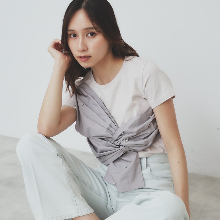インデックス(index)のパール調アシメドッキングTシャツ【洗える/接触冷感】 Ｔシャツ