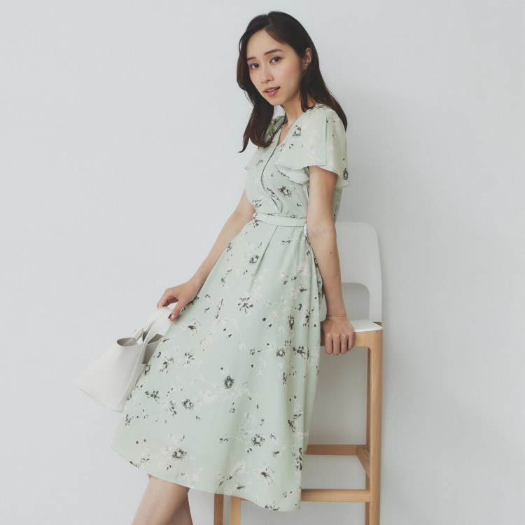 インデックス(index)のカシュクールフラワーワンピース【洗濯機洗い可】 ミドルワンピース