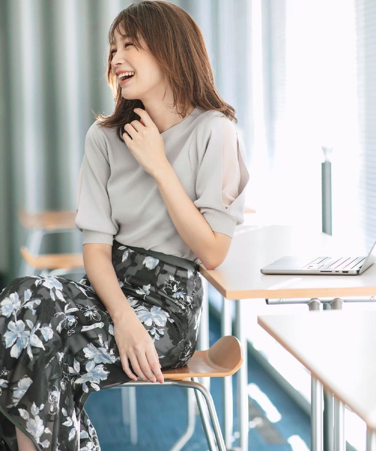 インデックス(index)の《6色展開/XS-LLサイズ》ドライタッチ デザインスリーブニット【洗濯機洗い可/接触冷感/抗ピル】1