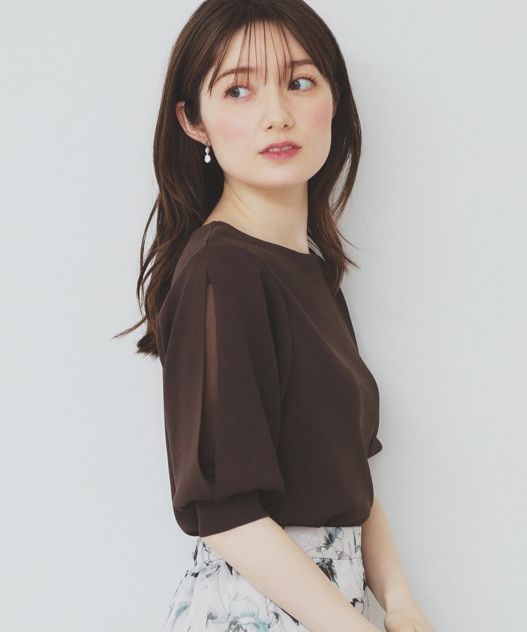 インデックス(index)の《6色展開/XS-LLサイズ》ドライタッチ デザインスリーブニット【洗濯機洗い可/接触冷感/抗ピル】 ブラウン(044)