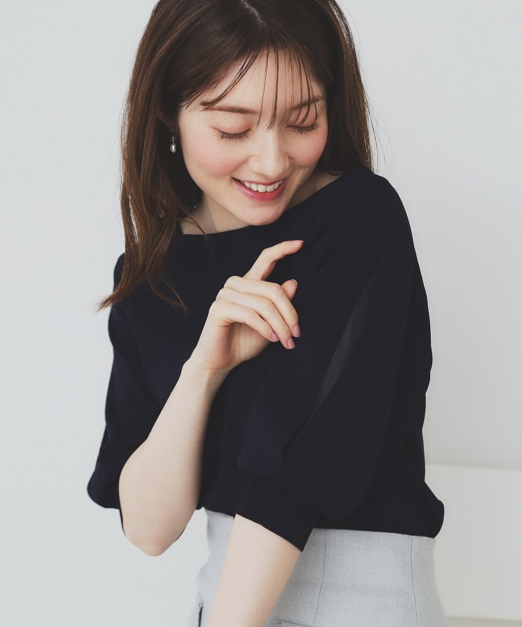 インデックス(index)の《6色展開/XS-LLサイズ》ドライタッチ デザインスリーブニット【洗濯機洗い可/接触冷感/抗ピル】 ネイビー(094)