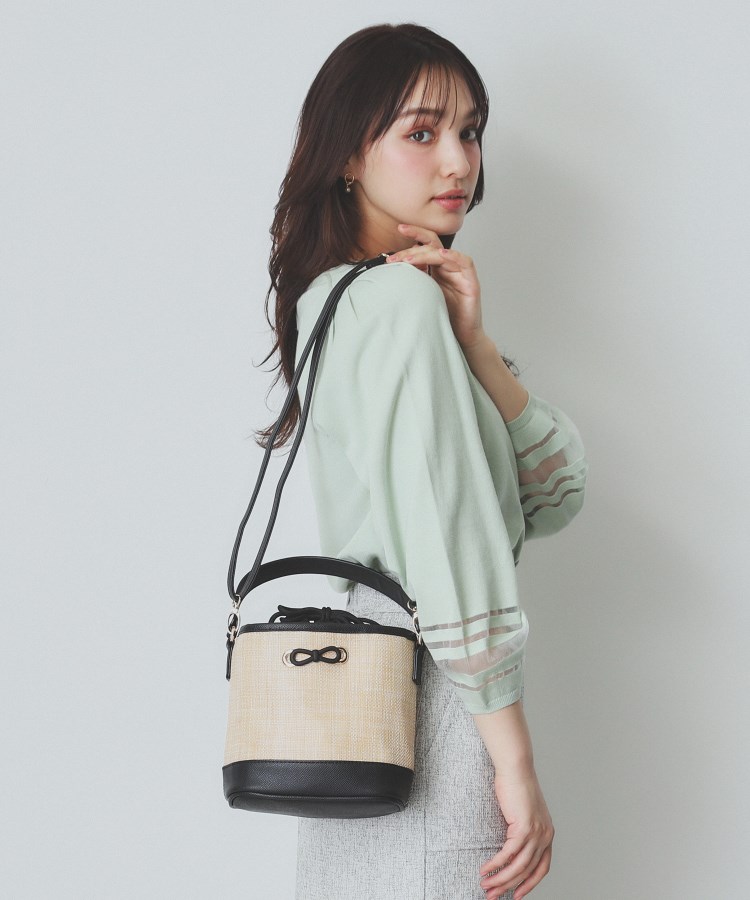 2WAY】リボンモチーフ付きバケツ型バッグ(ショルダーバッグ 2WAY】リボンモチーフ付きバケツ型バッグ(ショルダーバッグ