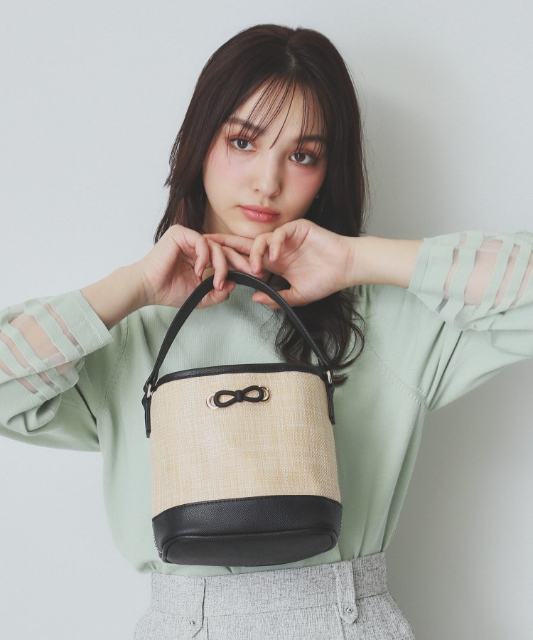 2WAY】リボンモチーフ付きバケツ型バッグ(ショルダーバッグ 2WAY】リボンモチーフ付きバケツ型バッグ(ショルダーバッグ