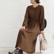 ◇【レトロな小紋柄・小花柄】バンドカラーワンピース（マキシ