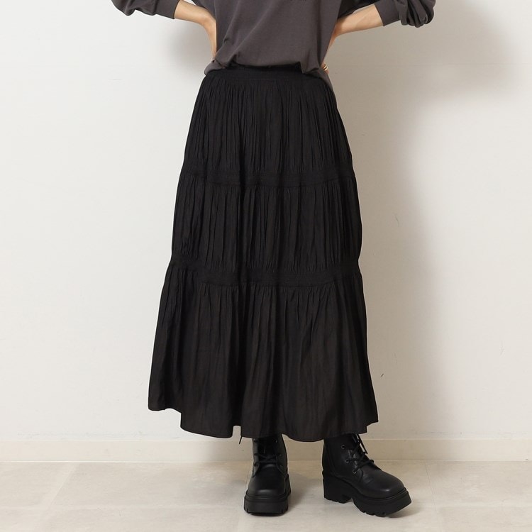 シューラルー(SHOO・LA・RUE)の楽に高見え シャーリング サテンスカート マキシ・ロングスカート