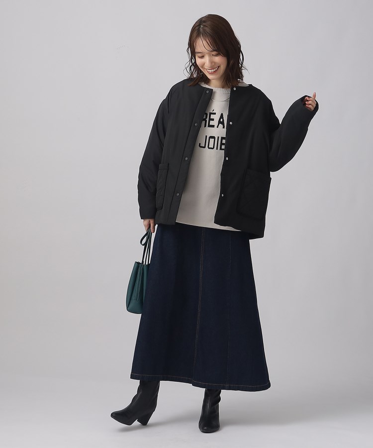 お顔回りすっきり 中綿 ノーカラージャケット(ノーカラージャケット