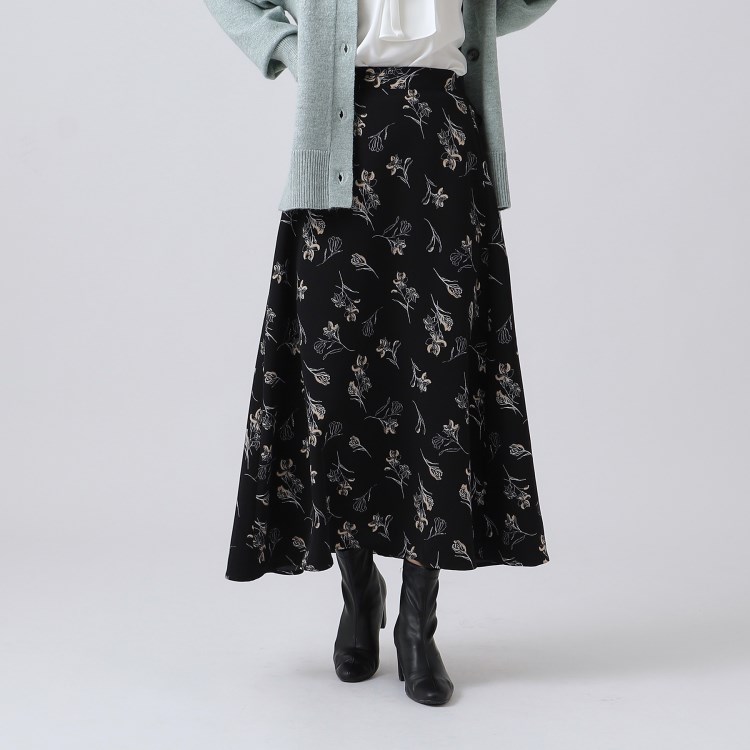 シューラルー(SHOO・LA・RUE)の大人フェミニン 線画フラワープリントスカート ミモレスカート