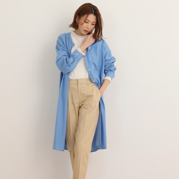 シューラルー(SHOO・LA・RUE)の◆【UVカット/抗菌防臭/吸水速乾】大人のためのフレンチリネンブレンド 前あきロングシャツ ミドルワンピース