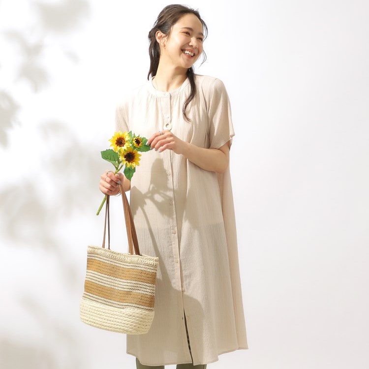 シューラルー(SHOO・LA・RUE)の【洗える】ふんわり さらさら コットンシフォン シャツワンピース ミドルワンピース